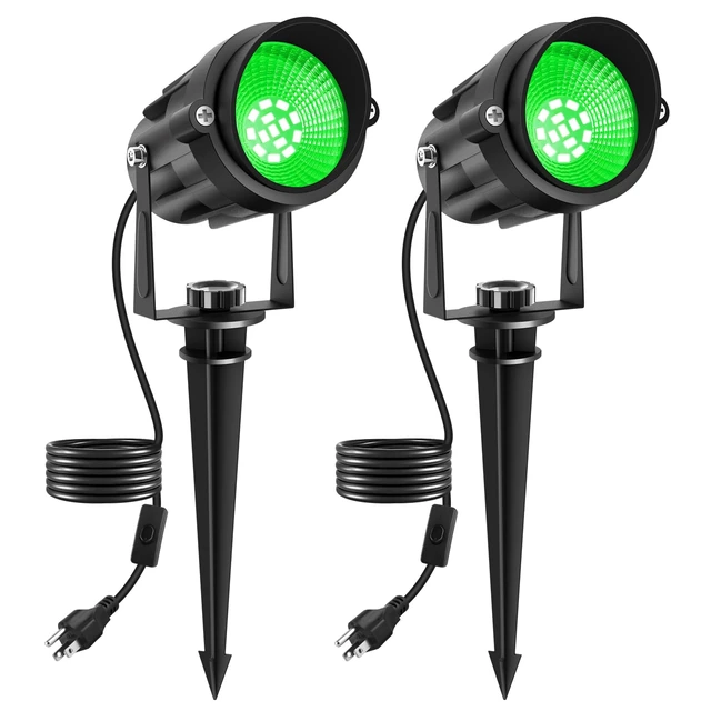 Main image of Halloween Green LED Spot Lights Outdoor, 14 LED Landscape Lighting with US Plug, IP65 Waterproof Spotlights for Tree Yard Garden Pathway Flag St. Patrick's Day Christmas Decor 2 Pack