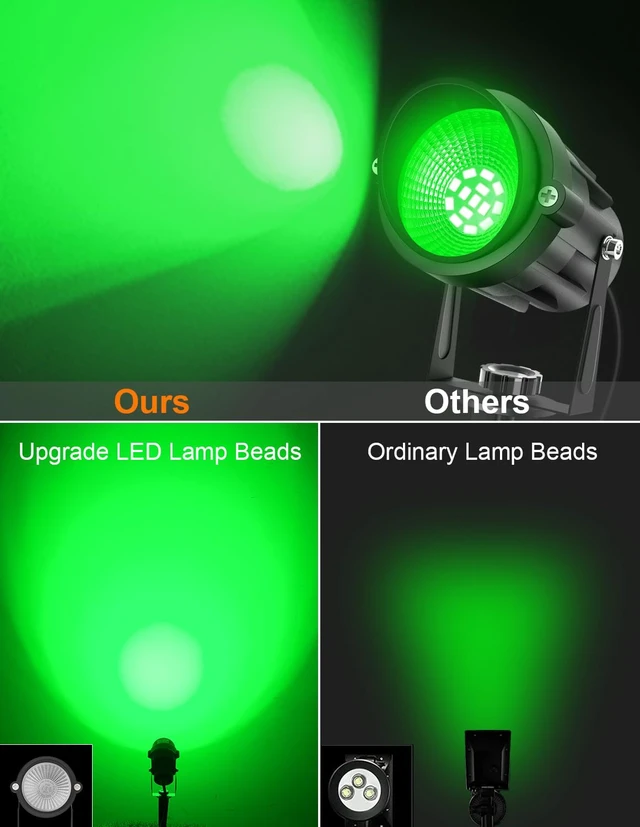 Alt view image 4 of 7 - Halloween Green LED Spot Lights Outdoor, 14 LED Landscape Lighting with US Plug, IP65 Waterproof Spotlights for Tree Yard Garden Pathway Flag St. Patrick's Day Christmas Decor 2 Pack