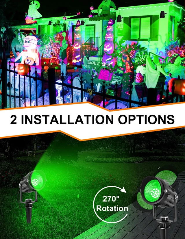 Alt view image 5 of 7 - Halloween Green LED Spot Lights Outdoor, 14 LED Landscape Lighting with US Plug, IP65 Waterproof Spotlights for Tree Yard Garden Pathway Flag St. Patrick's Day Christmas Decor 2 Pack