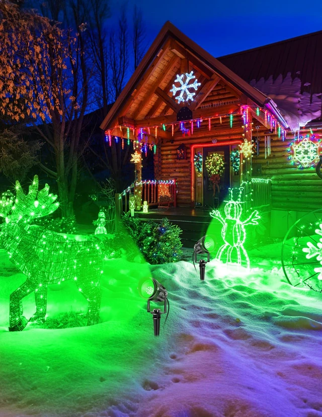 Alt view image 7 of 7 - Halloween Green LED Spot Lights Outdoor, 14 LED Landscape Lighting with US Plug, IP65 Waterproof Spotlights for Tree Yard Garden Pathway Flag St. Patrick's Day Christmas Decor 2 Pack