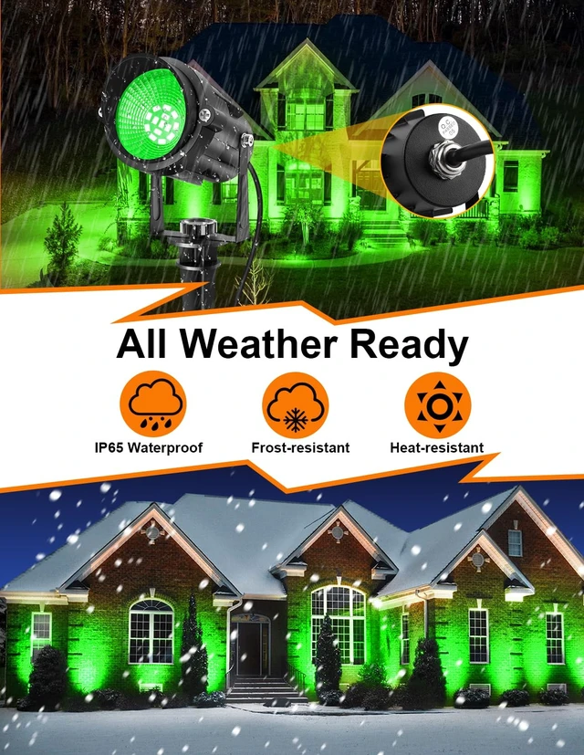 Alt view image 6 of 7 - Halloween Green LED Spot Lights Outdoor, 14 LED Landscape Lighting with US Plug, IP65 Waterproof Spotlights for Tree Yard Garden Pathway Flag St. Patrick's Day Christmas Decor 2 Pack