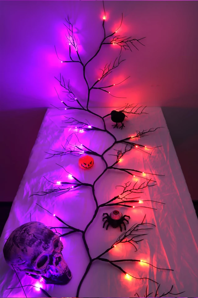 Alt view image 6 of 7 - 9 FT Halloween Lighted Twig Garland Decorations, 72 LED Orange Purple Lights with Timer & 8 Modes, Battery Operated Spooky Black Willow Branch Vine for Indoor Home Fireplace Mantle Wall Decor