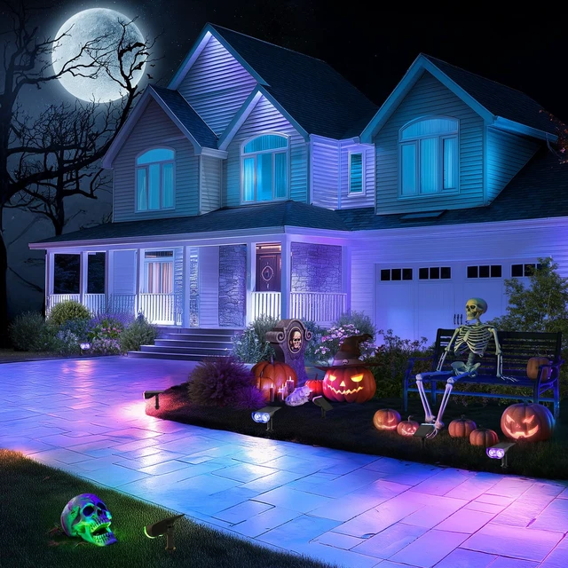 Alt view image 2 of 7 - Halloween Solar Lights Outdoor Spotlight Waterproof RGB 2 Pack | Starray, 9 Color Changing Modes, Multicolor, Dusk to Dawn, for Yard Garden Patio Tree Pathway Holiday Christmas Decorations