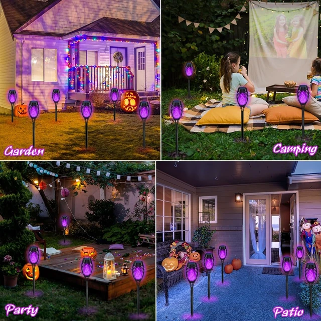 Alt view image 2 of 6 - Halloween Decorations Outdoor Flickering Flame Purple Halloween Solar Light | Solar Torch Lights for Halloween Yard Decorations, Waterproof Outdoor Halloween Lights for Garden Pathway Halloween Decor