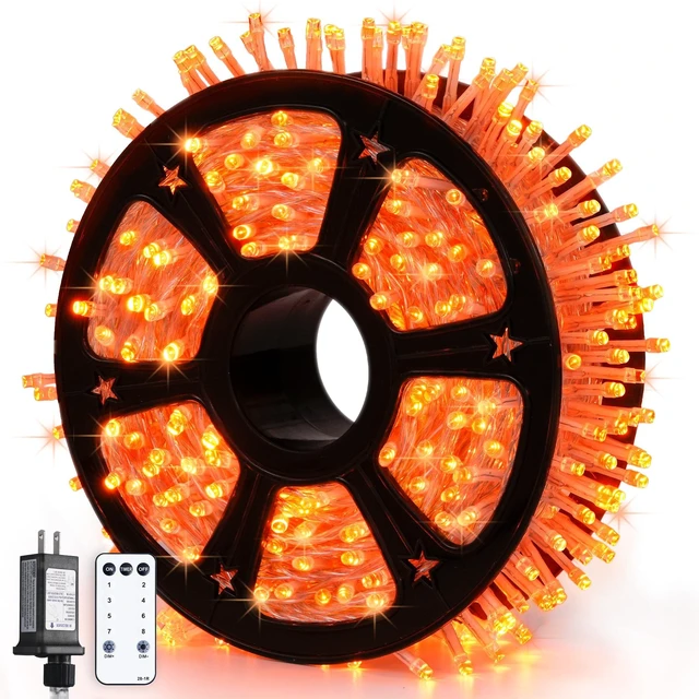 Main image of 168Ft 600 LED Halloween Lights Outdoor Orange String Lights Plug | Orange Halloween Christmas Lights with Remote, Fall Lights for Tree Indoor Yard Patio Tree Fall Halloween Decor, Clear Wire