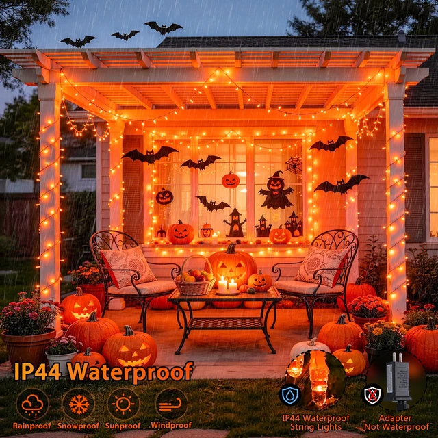 Alt view image 3 of 7 - 168Ft 600 LED Halloween Lights Outdoor Orange String Lights Plug | Orange Halloween Christmas Lights with Remote, Fall Lights for Tree Indoor Yard Patio Tree Fall Halloween Decor, Clear Wire