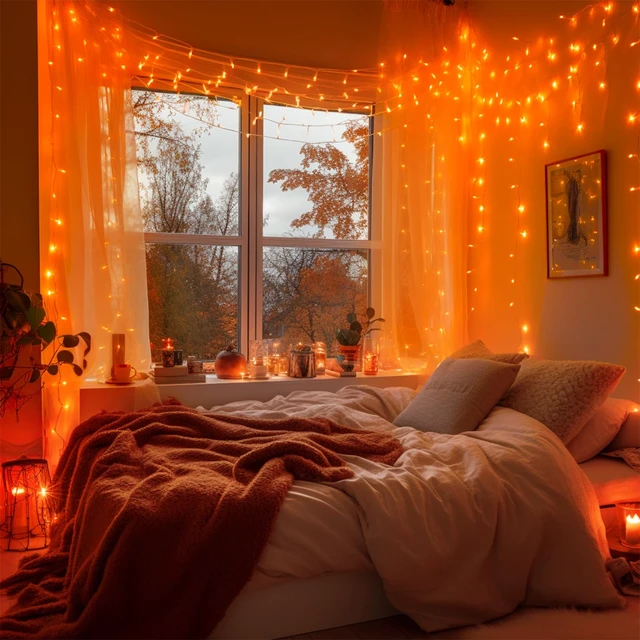 Alt view image 4 of 7 - 168Ft 600 LED Halloween Lights Outdoor Orange String Lights Plug | Orange Halloween Christmas Lights with Remote, Fall Lights for Tree Indoor Yard Patio Tree Fall Halloween Decor, Clear Wire