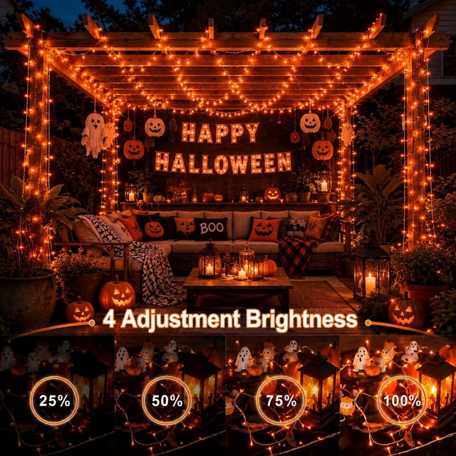 Alt view image 5 of 7 - 168Ft 600 LED Halloween Lights Outdoor Orange String Lights Plug | Orange Halloween Christmas Lights with Remote, Fall Lights for Tree Indoor Yard Patio Tree Fall Halloween Decor, Clear Wire