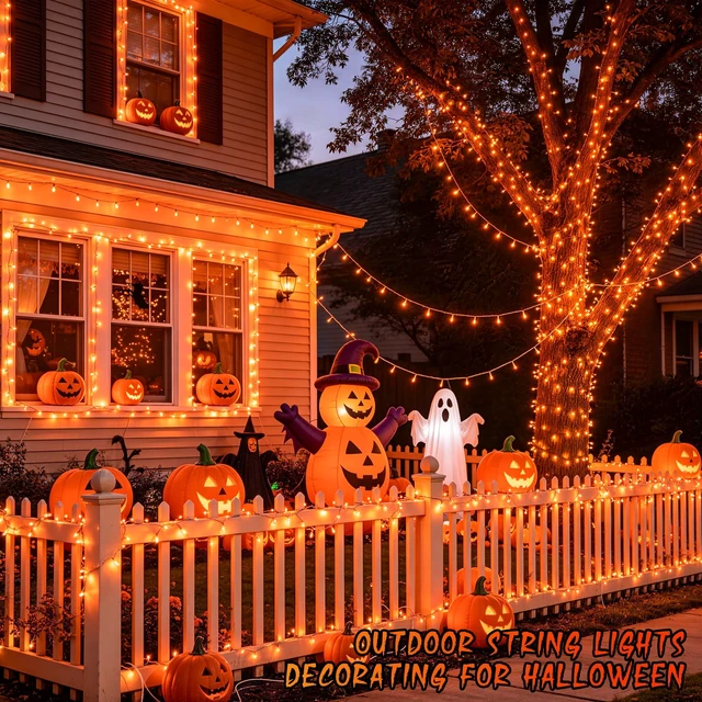 Alt view image 6 of 7 - 168Ft 600 LED Halloween Lights Outdoor Orange String Lights Plug | Orange Halloween Christmas Lights with Remote, Fall Lights for Tree Indoor Yard Patio Tree Fall Halloween Decor, Clear Wire
