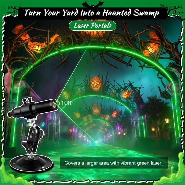 Alt view image 4 of 7 - Green Laser Line Projector for Halloween Swamp Party Decoration | Halloween Waterproof Laser Projector Light Bubble Fog Machine for Laser Portals Ghost Footprints Outdoor Haunted Garden Decor