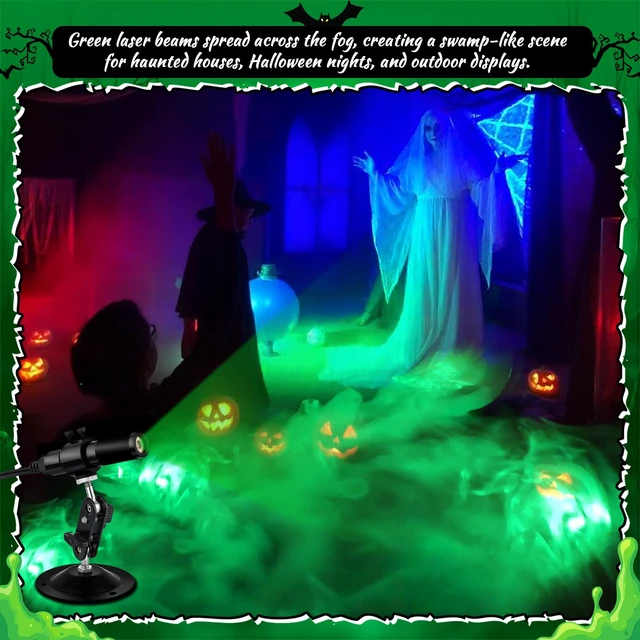 Alt view image 7 of 7 - Green Laser Line Projector for Halloween Swamp Party Decoration | Halloween Waterproof Laser Projector Light Bubble Fog Machine for Laser Portals Ghost Footprints Outdoor Haunted Garden Decor