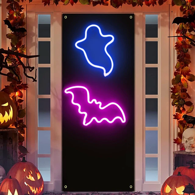 Alt view image 6 of 7 - 2 Pack Halloween Decoration LED Neon Sign Light, Ghost and Bat Lights | Hanging Neon Signs for Halloween Parties, Indoor Home and Window Decorations,Battery-Operated