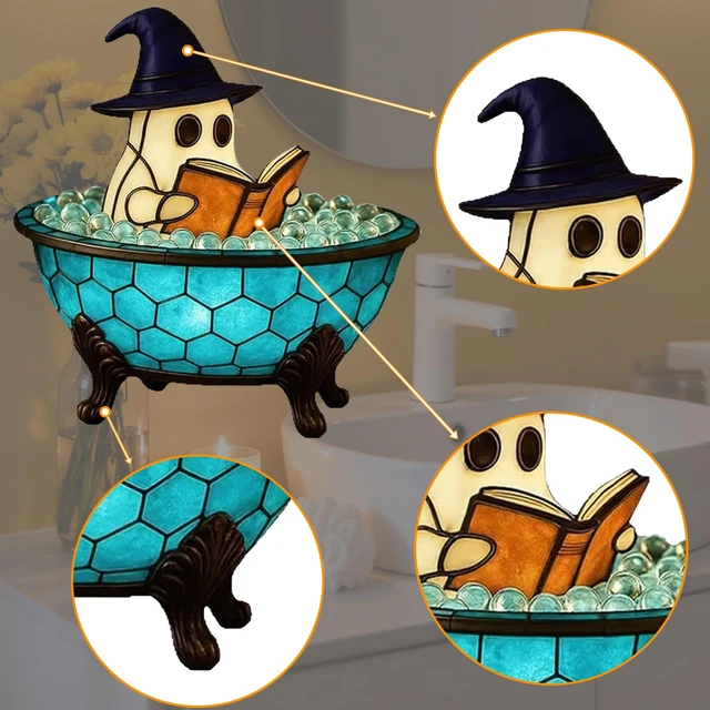 Alt view image 3 of 6 - Halloween Ghost Bubble Bath Lamp, for Indoor Readers & Book Lover Desk Home | Cute Bathtub Ghost Night Lights for Halloween Decor, Reading Books Nightlight, Halloween Decorations