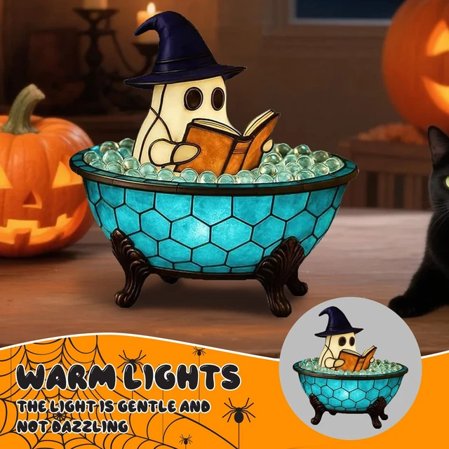 Alt view image 4 of 6 - Halloween Ghost Bubble Bath Lamp, for Indoor Readers & Book Lover Desk Home | Cute Bathtub Ghost Night Lights for Halloween Decor, Reading Books Nightlight, Halloween Decorations