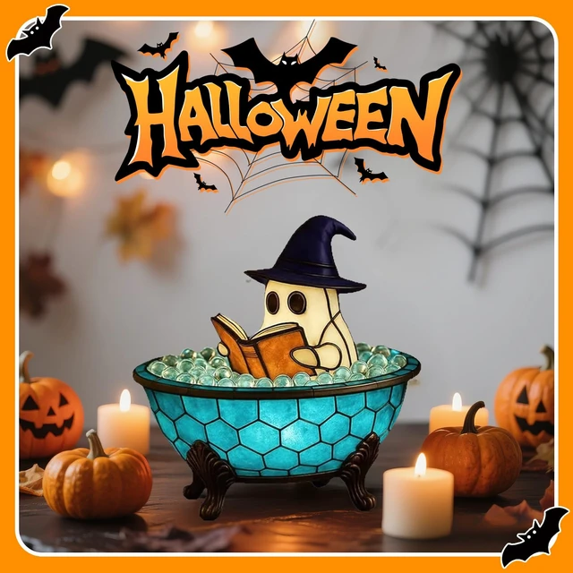 Alt view image 6 of 6 - Halloween Ghost Bubble Bath Lamp, for Indoor Readers & Book Lover Desk Home | Cute Bathtub Ghost Night Lights for Halloween Decor, Reading Books Nightlight, Halloween Decorations