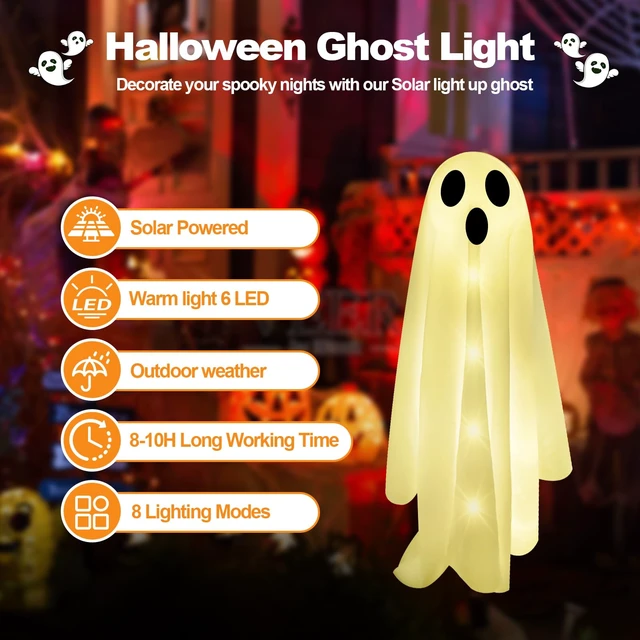 Alt view image 5 of 7 - 6-Pack Halloween Solar Lights with 8 Lighting Modes - Light Up Ghost Decorations for Outdoor, Scary Ghost Party Gifts, Halloween Ghost Path Lights in Warm White