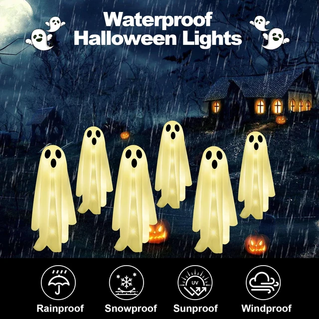 Alt view image 6 of 7 - 6-Pack Halloween Solar Lights with 8 Lighting Modes - Light Up Ghost Decorations for Outdoor, Scary Ghost Party Gifts, Halloween Ghost Path Lights in Warm White