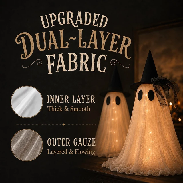 Alt view image 6 of 7 - 2-Pack Halloween Ghost Decor Set, USB Powered w/Remote Lights | Halloween Indoor Decorations - Light-Up Ghost Ornamentfor Mantel Shelf, Table & Fireplace - Spooky Home Party Centerpiece