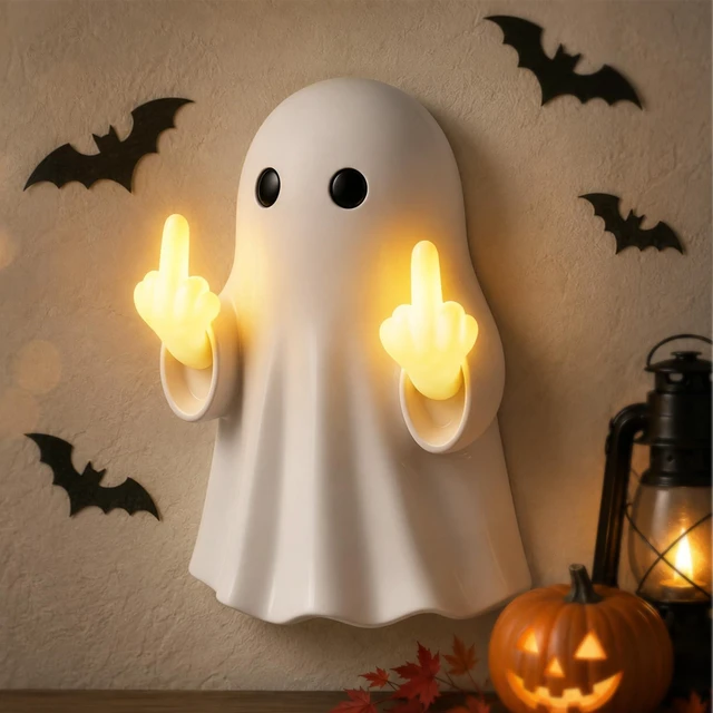 Main image of Halloween Ghost Light Glow Cute Finger Ghost Statue | Big for Wall Mount or Tabletop Display,Mantel New Year's Gifts Tabletop Home Decor
