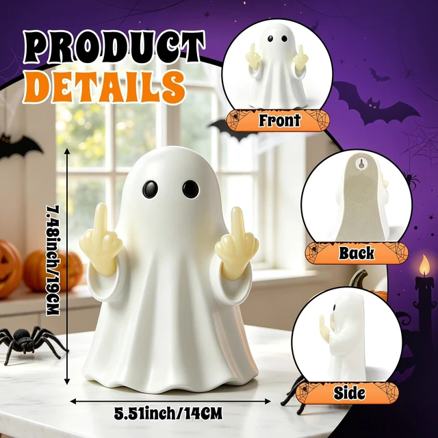 Alt view image 2 of 7 - Halloween Ghost Light Glow Cute Finger Ghost Statue | Big for Wall Mount or Tabletop Display,Mantel New Year's Gifts Tabletop Home Decor