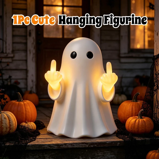 Alt view image 3 of 7 - Halloween Ghost Light Glow Cute Finger Ghost Statue | Big for Wall Mount or Tabletop Display,Mantel New Year's Gifts Tabletop Home Decor