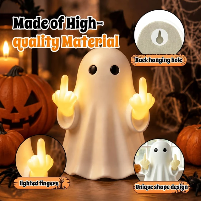 Alt view image 4 of 7 - Halloween Ghost Light Glow Cute Finger Ghost Statue | Big for Wall Mount or Tabletop Display,Mantel New Year's Gifts Tabletop Home Decor