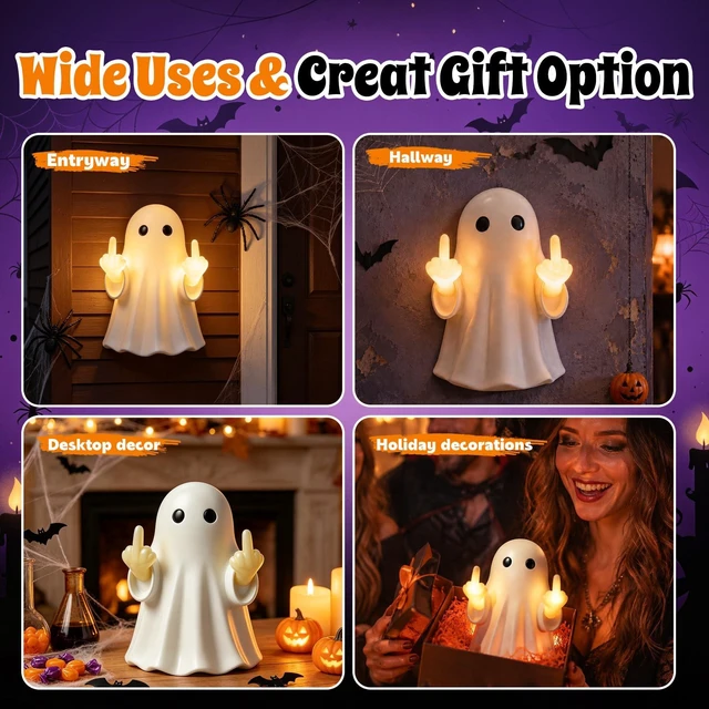 Alt view image 5 of 7 - Halloween Ghost Light Glow Cute Finger Ghost Statue | Big for Wall Mount or Tabletop Display,Mantel New Year's Gifts Tabletop Home Decor