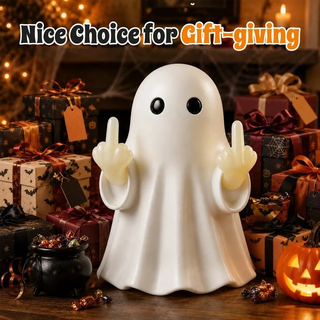 Alt view image 7 of 7 - Halloween Ghost Light Glow Cute Finger Ghost Statue | Big for Wall Mount or Tabletop Display,Mantel New Year's Gifts Tabletop Home Decor