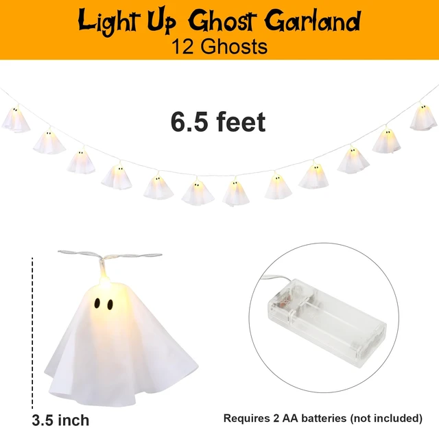 Alt view image 3 of 6 - Halloween Decoration-Light Up Ghost Garland | Handmade Ghost Lights Banner for Home Party Fireplace Mantle Windows Decor