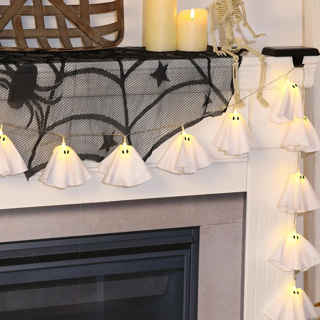 Alt view image 4 of 6 - Halloween Decoration-Light Up Ghost Garland | Handmade Ghost Lights Banner for Home Party Fireplace Mantle Windows Decor