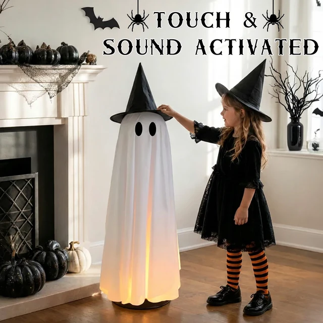 Alt view image 2 of 7 - Halloween Decoration Indoor 46.5" Lighted Animated Floating Ghost | Touch&sound activated,Light up,auto-avoidance,spooky&silent mode,easy setup,ideal for Halloween party home decor