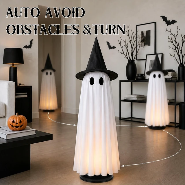 Alt view image 4 of 7 - Halloween Decoration Indoor 46.5" Lighted Animated Floating Ghost | Touch&sound activated,Light up,auto-avoidance,spooky&silent mode,easy setup,ideal for Halloween party home decor