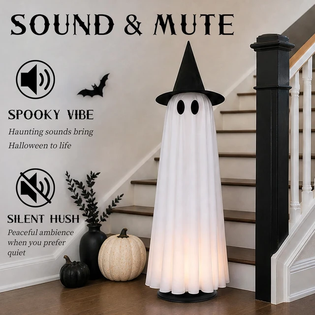 Alt view image 6 of 7 - Halloween Decoration Indoor 46.5" Lighted Animated Floating Ghost | Touch&sound activated,Light up,auto-avoidance,spooky&silent mode,easy setup,ideal for Halloween party home decor