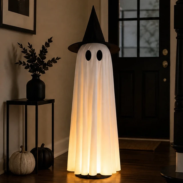 Alt view image 7 of 7 - Halloween Decoration Indoor 46.5" Lighted Animated Floating Ghost | Touch&sound activated,Light up,auto-avoidance,spooky&silent mode,easy setup,ideal for Halloween party home decor