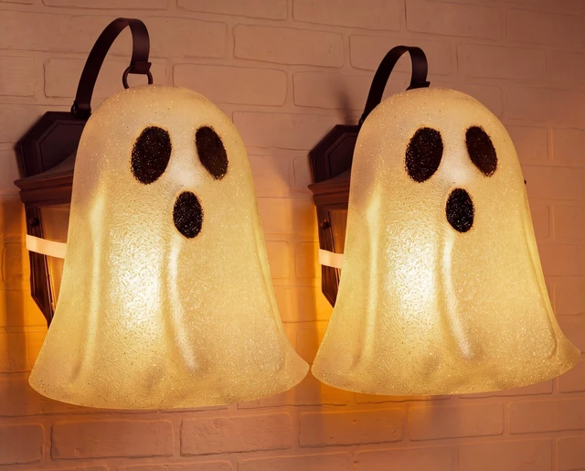 Main image of 2 Pcs Halloween Porch Light Cover, Ghost | Halloween Flexible Light Cover, Classic Shape, Spooky Design, Home Fixtures Outdoor