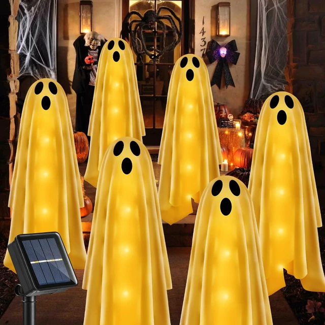 Main image of 6PACKS Halloween Decorations Outdoor Solar Ghost Lights,Scary Ghost Decor with Spooky Party Gifts,Solar Halloween Path Lights for Front Porch/Yard/Garden/Home/Ghost Party Decor Warm White
