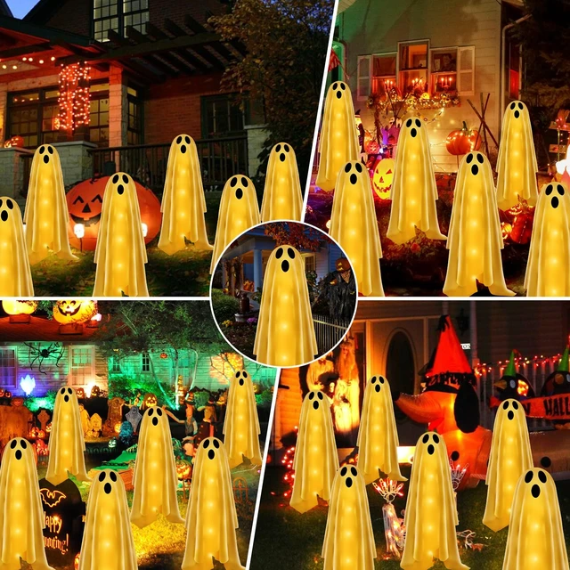 Alt view image 2 of 7 - 6PACKS Halloween Decorations Outdoor Solar Ghost Lights,Scary Ghost Decor with Spooky Party Gifts,Solar Halloween Path Lights for Front Porch/Yard/Garden/Home/Ghost Party Decor Warm White