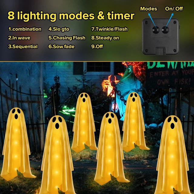 Alt view image 3 of 7 - 6PACKS Halloween Decorations Outdoor Solar Ghost Lights,Scary Ghost Decor with Spooky Party Gifts,Solar Halloween Path Lights for Front Porch/Yard/Garden/Home/Ghost Party Decor Warm White