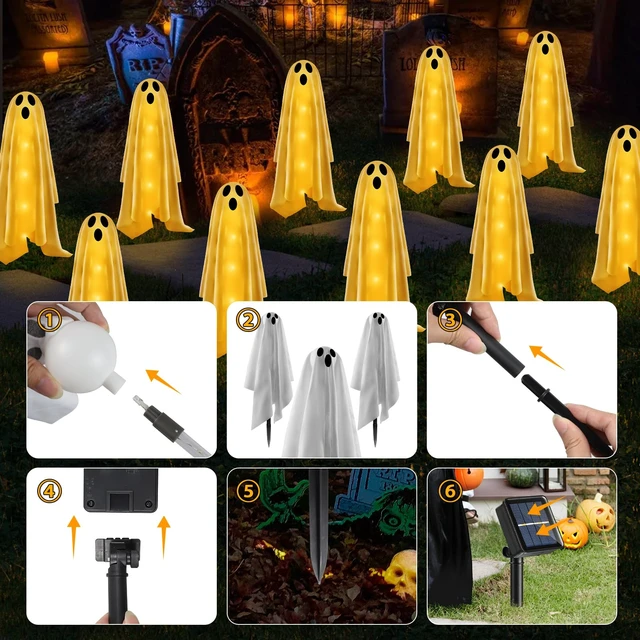 Alt view image 5 of 7 - 6PACKS Halloween Decorations Outdoor Solar Ghost Lights,Scary Ghost Decor with Spooky Party Gifts,Solar Halloween Path Lights for Front Porch/Yard/Garden/Home/Ghost Party Decor Warm White