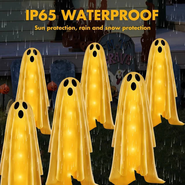 Alt view image 4 of 7 - 6PACKS Halloween Decorations Outdoor Solar Ghost Lights,Scary Ghost Decor with Spooky Party Gifts,Solar Halloween Path Lights for Front Porch/Yard/Garden/Home/Ghost Party Decor Warm White
