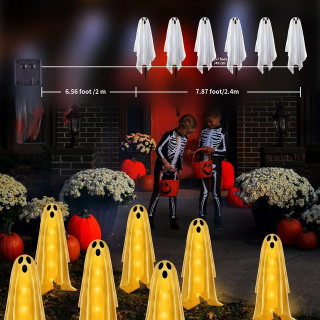 Alt view image 7 of 7 - 6PACKS Halloween Decorations Outdoor Solar Ghost Lights,Scary Ghost Decor with Spooky Party Gifts,Solar Halloween Path Lights for Front Porch/Yard/Garden/Home/Ghost Party Decor Warm White