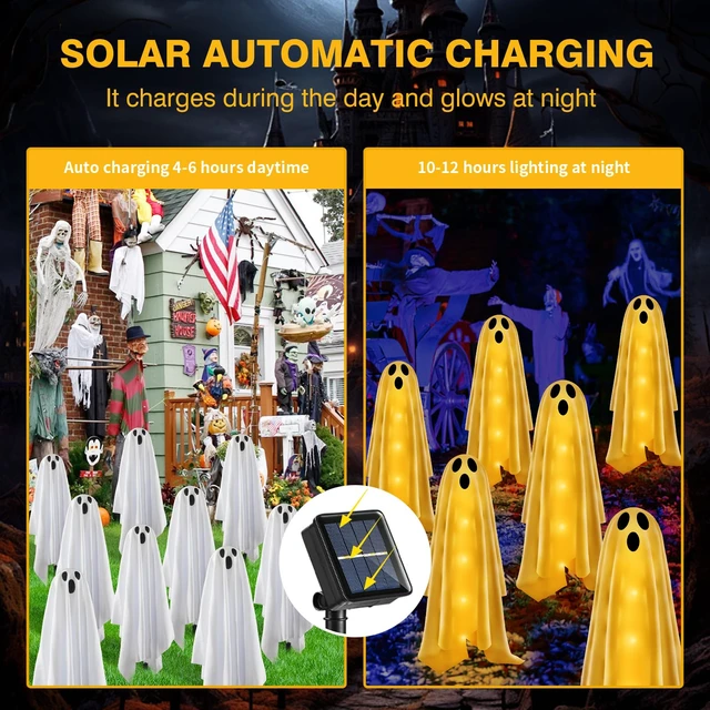 Alt view image 6 of 7 - 6PACKS Halloween Decorations Outdoor Solar Ghost Lights,Scary Ghost Decor with Spooky Party Gifts,Solar Halloween Path Lights for Front Porch/Yard/Garden/Home/Ghost Party Decor Warm White