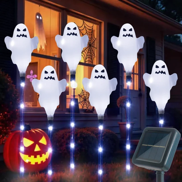 Main image of Halloween Decorations Outdoor Solar Ghost Lights, 6-Pack Spooky Ghost Solar Halloween Lights, Solar Pathway Lights for Outside Garden Patio Yard Porch Party Ghost Decor (White)