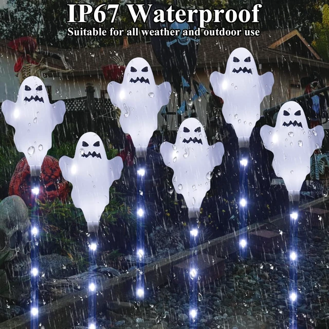Alt view image 3 of 7 - Halloween Decorations Outdoor Solar Ghost Lights, 6-Pack Spooky Ghost Solar Halloween Lights, Solar Pathway Lights for Outside Garden Patio Yard Porch Party Ghost Decor (White)