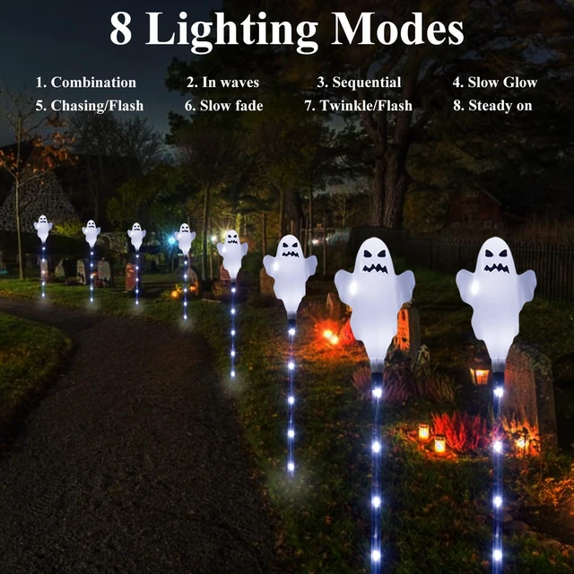 Alt view image 4 of 7 - Halloween Decorations Outdoor Solar Ghost Lights, 6-Pack Spooky Ghost Solar Halloween Lights, Solar Pathway Lights for Outside Garden Patio Yard Porch Party Ghost Decor (White)