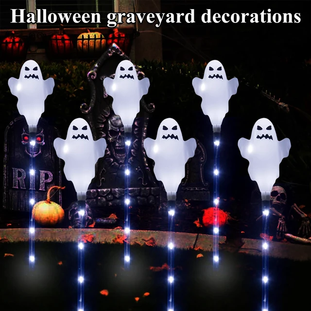 Alt view image 5 of 7 - Halloween Decorations Outdoor Solar Ghost Lights, 6-Pack Spooky Ghost Solar Halloween Lights, Solar Pathway Lights for Outside Garden Patio Yard Porch Party Ghost Decor (White)
