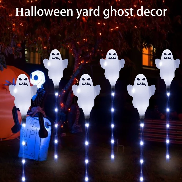 Alt view image 6 of 7 - Halloween Decorations Outdoor Solar Ghost Lights, 6-Pack Spooky Ghost Solar Halloween Lights, Solar Pathway Lights for Outside Garden Patio Yard Porch Party Ghost Decor (White)