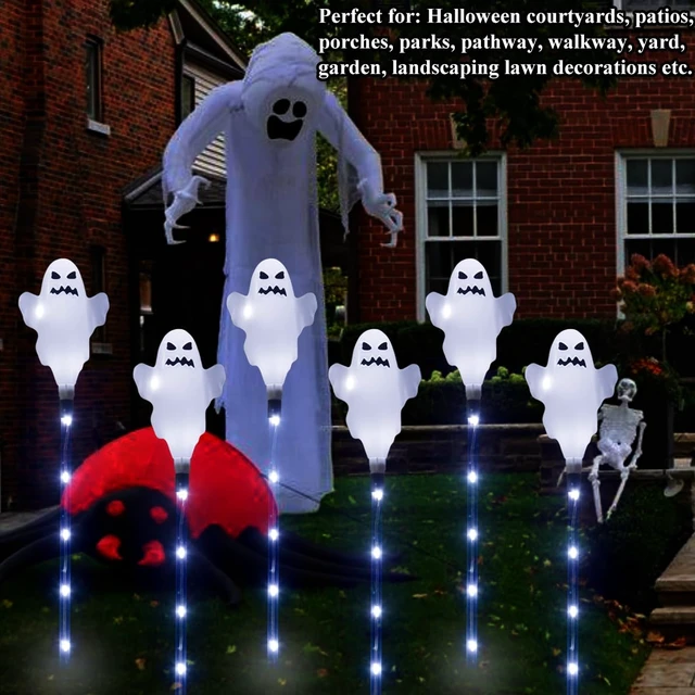Alt view image 7 of 7 - Halloween Decorations Outdoor Solar Ghost Lights, 6-Pack Spooky Ghost Solar Halloween Lights, Solar Pathway Lights for Outside Garden Patio Yard Porch Party Ghost Decor (White)