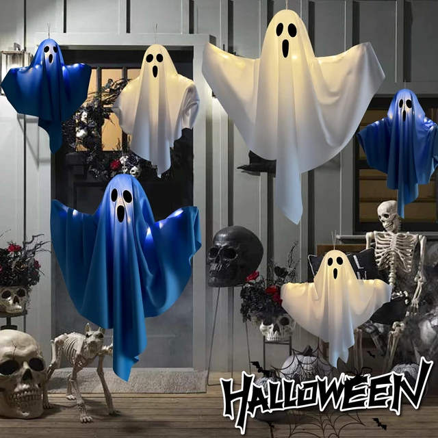 Alt view image 7 of 7 - 3 Pack Light Up Hanging Ghosts Halloween Decorations, 22.5" White Hanging Ghost Decor for Outdoor Yard Porch Patio Garden, Battery Operated Halloween Party Decorations