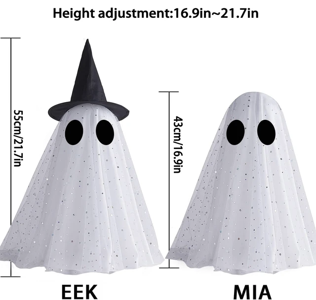 Alt view image 3 of 7 - Halloween Ghost Decorations,Spooky Ghost Crafts for Halloween Decor Indoor | Set of 2, LED Lights & Remote Control, Timer Function, With Witch Hat, DIY, Lighted Holiday Displays